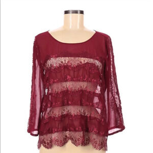 Lucky Brand medium Merlot sexy lace blouse